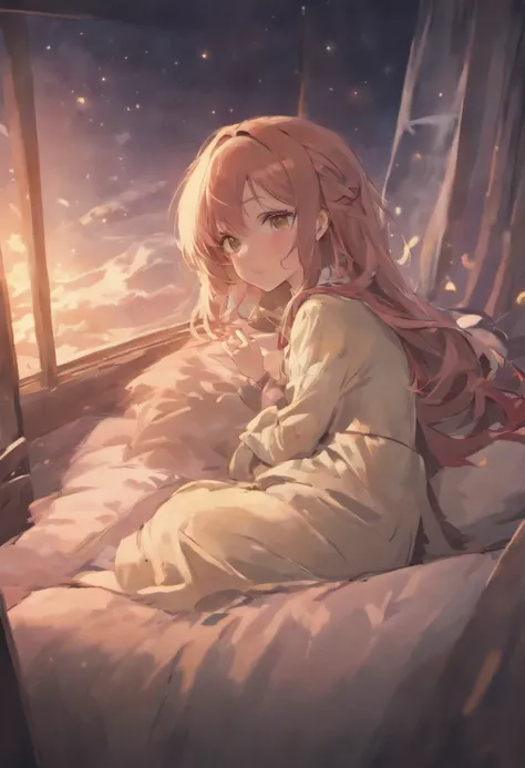 Extremely detailed CG unity 8k wallpaper), ((Photorealistic)),Beautiful Woman,((24yo)),Moonlight window,natta,Sleeping,((Sleeping)),bed,