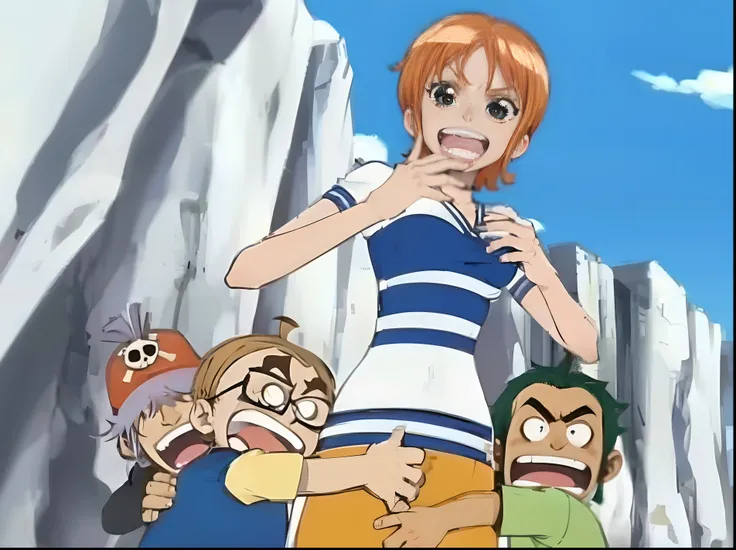 nami from one piece wearing micro skirt. And get hug with boy