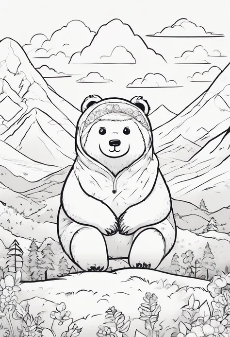 dibujo en blanco y negro, A Bear on the Mountain