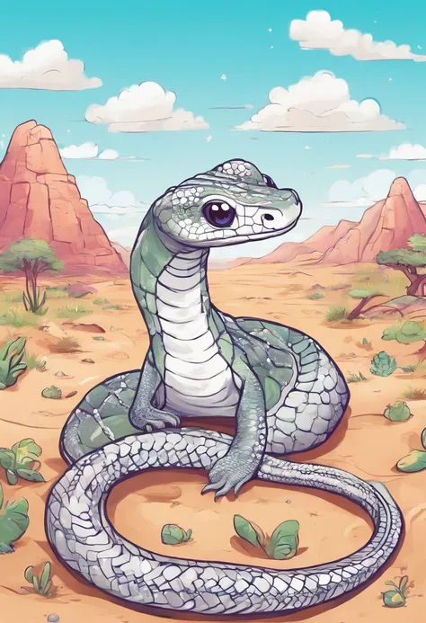 dibujo en blanco y negro, una serpiente en el desierto