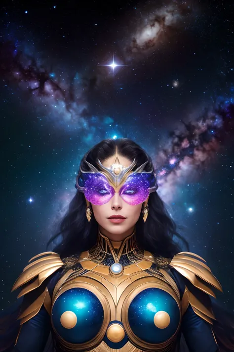 retrato, obra prima, extremamente detalhado, outer space, estrelas, Nebulosas, galaxias, Planetas, uma bela mulher, Super Villain, Gigantic in outer space, corpo lindo, Shes the female version of Galactus, com poderes cosmicos, sombria, 8K ultra detalhado,...