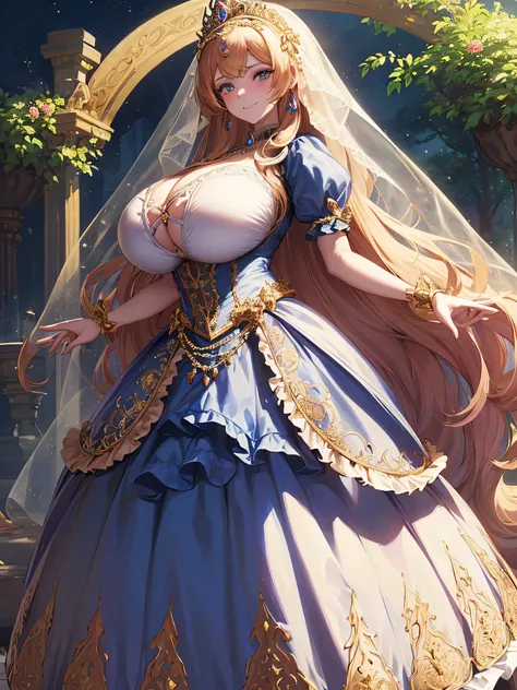 ((Anime Art Style)),(masutepiece),(Best Quality), (Super Detail),(Highly detailed CG Unity 8k wallpaper),((Very delicate and beautiful)),((Full body portrait)),((Stand in the garden)),((Solo)),(((One princess in gorgeous embroidery and jeweled very gorgeou...