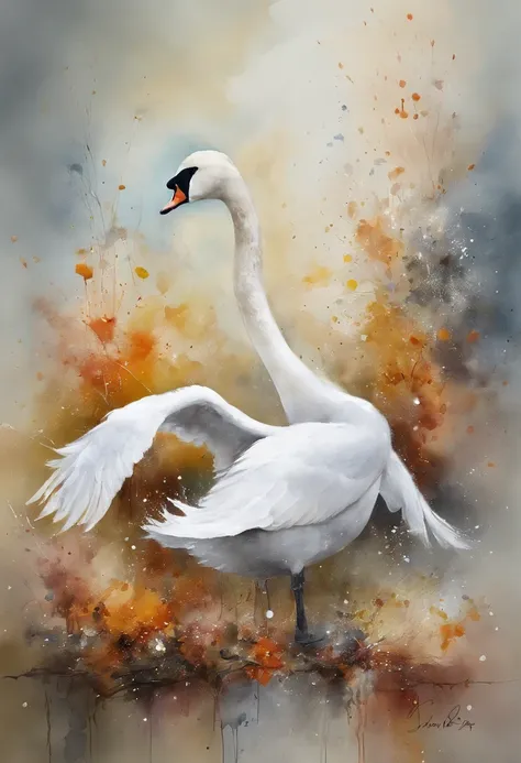 painting of a swan with a splatter background and spray paint effect, by Eugeniusz Zak, watercolor art, by Károly Lotz, watercolor painting, watercolor painting style, watercolor detailed art, by Reuben Tam, watercolor digital painting, watercolor , master...