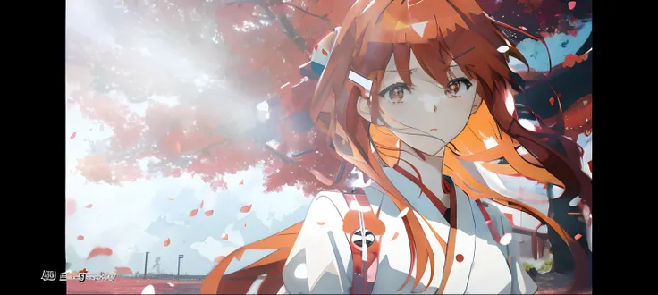 Anime girl standing in front of a tree with long red hair and white shirt, style of anime4 K, asuka langley sohryu, kurisu makise steins gate anime, Asuka Langley Soryu, kyoto animation still, in style of kyoto animation, asuka langley, asuka langley soury...