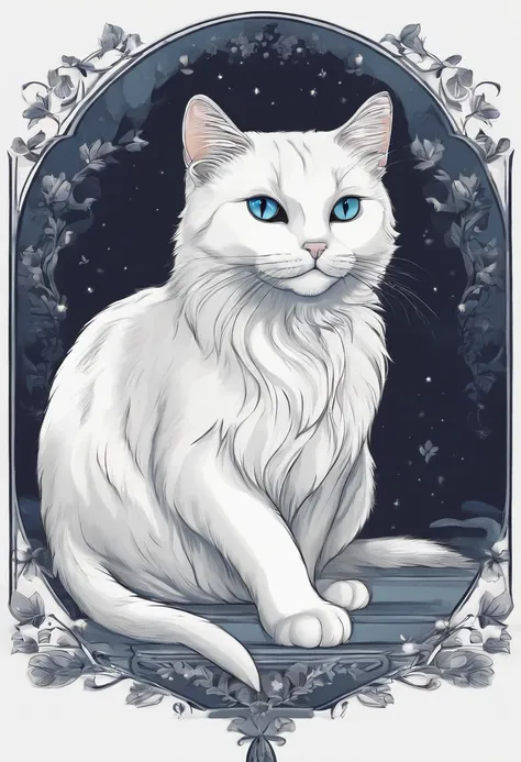 A dull white cat , Cartoon , artwork of a , Animal , High quality ,cat .