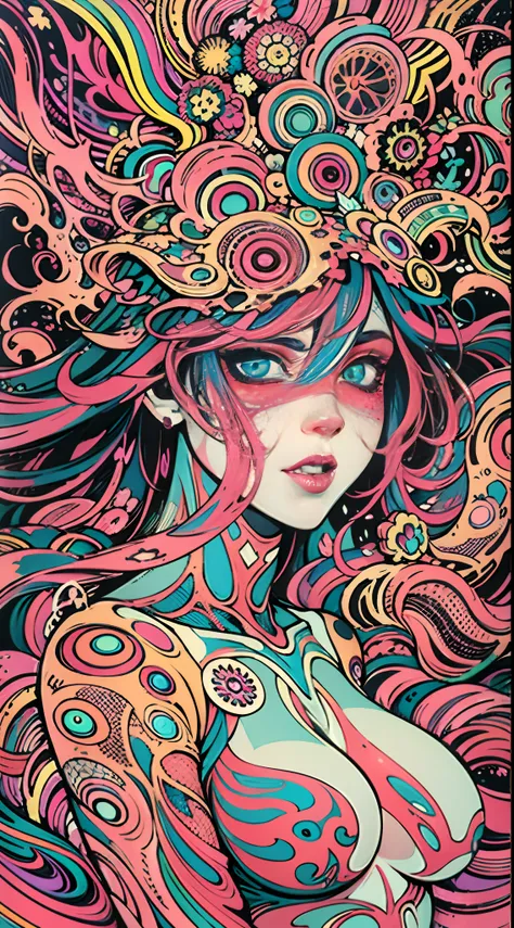 Seductive psychedelic horror, Trippy Hentai, body horror, having sex, real breasts, surreal Sex, LSD trip, sensual, psychedelic sex, provocative, colorful, glowing