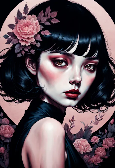 chiaroscuro technique on sensual illustration of an elegant girl, loli, vintage, eerie, matte painting, by Hannah Dale, by Harumi Hironaka, extremely soft colors, vibrant, highly detailed, digital illustrations , high contrast, dramatic, refined, tonal, fa...