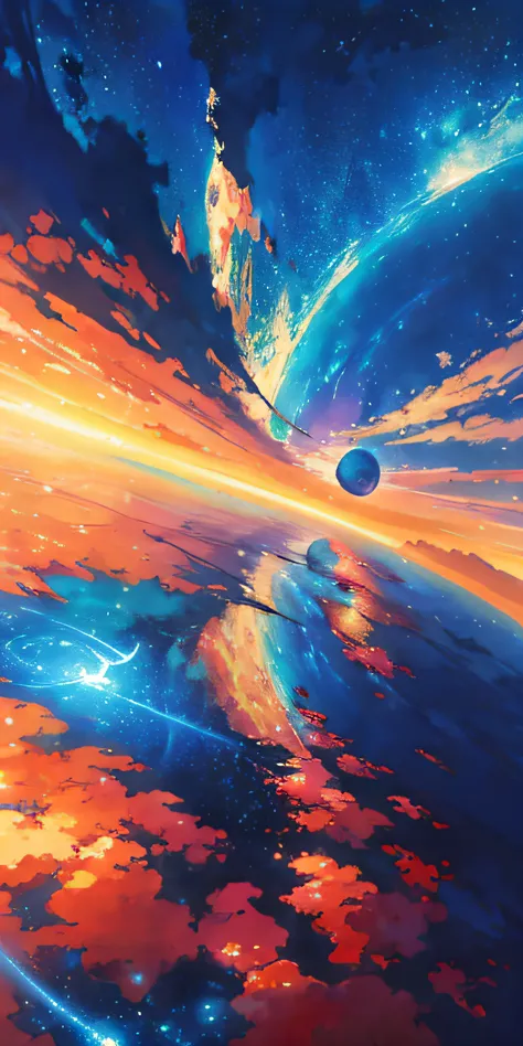 Animated scene of a planet with stars in the sky, cosmic sky. by makoto shinkai, endless cosmos in the background, Beautiful space, makoto shinkai cyril rolando, a beautiful artwork illustration, 4K highly detailed digital art, heaven planet in background,...