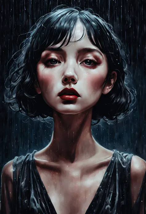 chiaroscuro technique on sensual illustration of an elegant girl, loli, abstract rain, vintage, eerie, matte painting, by hannah...