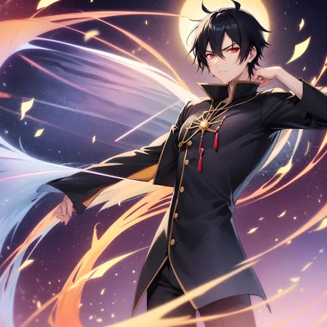 Anime guy with black hair and red eyes standing in front of a body of water, cara de anime alto com olhos vermelhos, Okata Kazuto..., inspirado em Okumura Masanobu, como um personagem de anime, com olhos vermelhos brilhantes, hes very menacing and evil, ol...