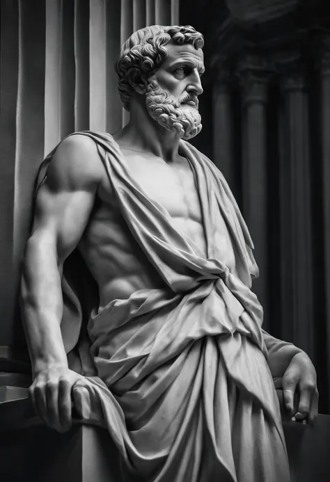 a portrait statue of the stoic Seneca in black and white 4K,Face de lado, papel de parede super realista