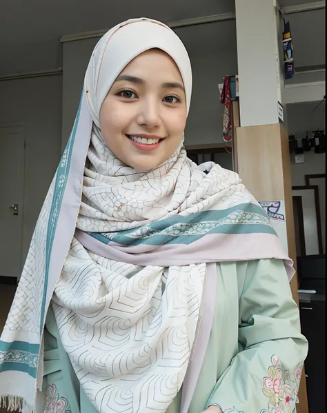 there is a woman wearing a scarf and smiling for the camera, shawl, faridah malik, inspired by Fathi Hassan, white hijab, inspired by Nazmi Ziya Guran, inspired by Naza, hijab, inspired by Shaddy Safadi, malaysian, scarf, inspired by Mym Tuma, zenra taliya...