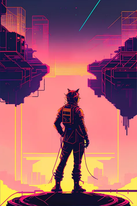 (nvinkpunk:1.2) (snthwve style:0.8) cat anthro, lightwave, sunset, intricate, highly detailed