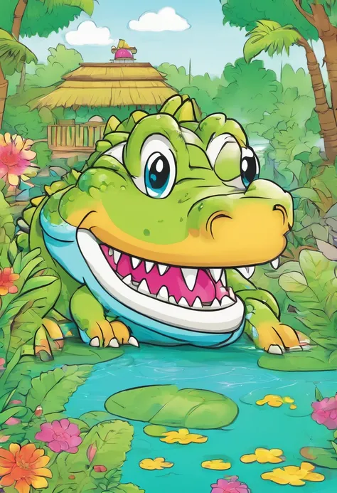 COLORING BOOK OF A CROCODILE IN THE SWAMP