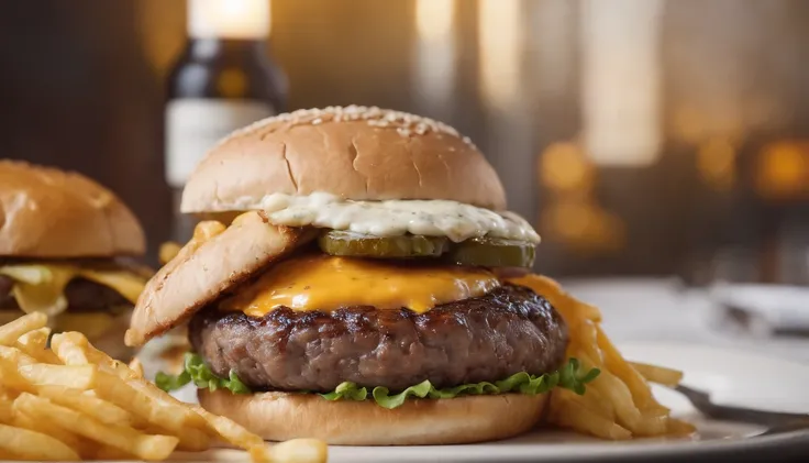 Surf and Turf Burger with Melted Beef Cheddar Burger, stock photo