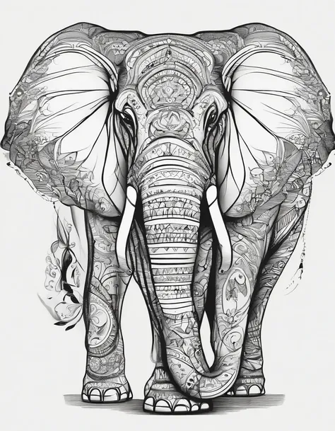 dibujo en blanco y negro, un elefante