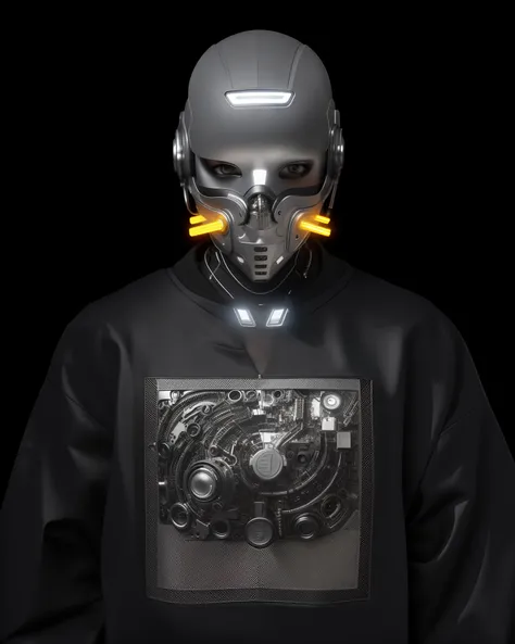 a close up of a person wearing a mask and a sweatshirt, cyborg fashion model, cyborg fashion shot, highly detailed, futuristic techwear, futuristic cyber clothing, detailed humanoid