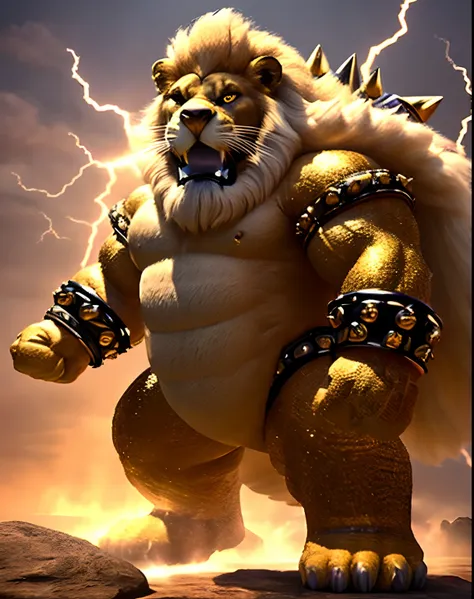 best quality,3d render,god of thunder,lion-like,regal and powerful,majestic lightning,sparkling eyes,muscular physique,intense e...