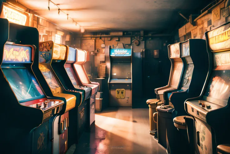 arcade，retro，nostalgia，（pastel colour：1.2）