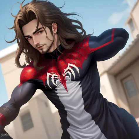 Cabelo preto, gordinho, anime, roupa do homem aranha