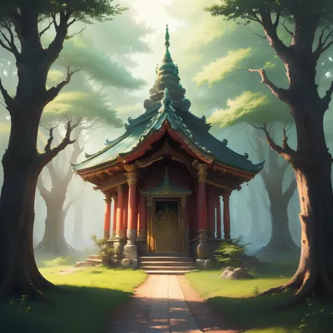 goddess shaped temple in an enchanted forest