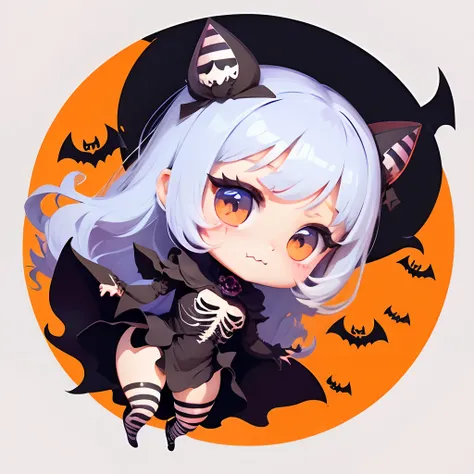 Halloween illustration、Flat design、Mad Design、American Design、Chibi Illustration Skeleton Girl Illustration、