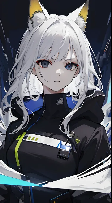 (absurdres, highres, ultra detailed), 1woman, mature female, aged up, wavy long hair, white hair, black eyes, bangs, long sleeve...