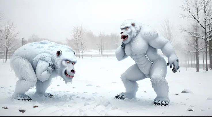 Yeti monster twerking in the snow