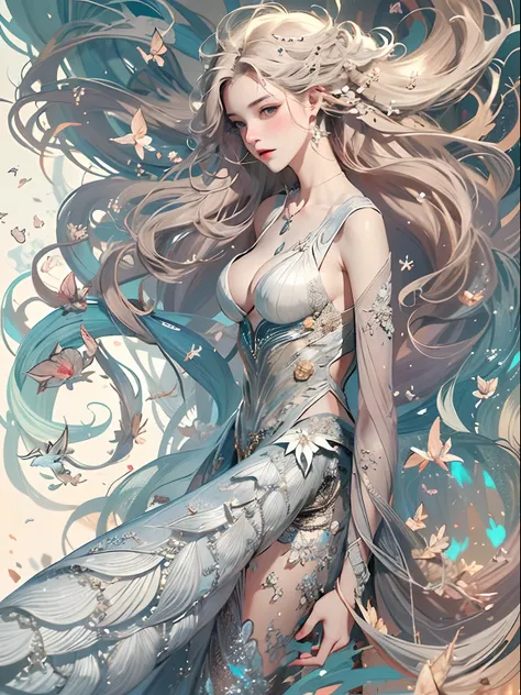 offcial art, Unity 8k壁纸, Ultra-detailed, Beautiful and aesthetically pleasing, tmasterpiece, best qualityer, (zentangle, datura, clew, meshing), (s fractal art: 1.3), 1 mermaid, (Hairstyles: Long hair) Ocean, Extremely detailed, dynamic angle, Cowboy shot,...