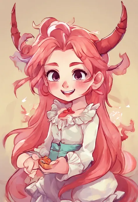 cute little devil , happy smiling, eating candy