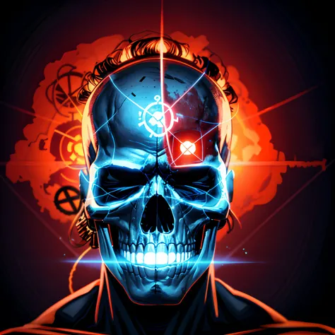 there is a man with a skull head, ((radiation symbol on the forehead)), 4k highly detailed digital art