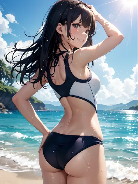 (masutepiece), (Best Quality), hyper detailed illustration，beautiful artwork，(Extreme Detail CG Unity 8K wallpaper、​masterpiece、top-quality)、(exquisite lighting and shadow、highly dramatic picture、cinematic lens effects)、Young teenager girl on the beach，swi...