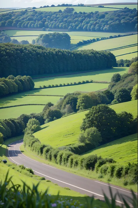 painting of a green van driving down a country road, angus mckie, countryside city scene, beautiful english countryside, sunny landscape, english countryside, by John Wonnacott, anime countryside landscape, inspired by John Wonnacott, country landscape, br...