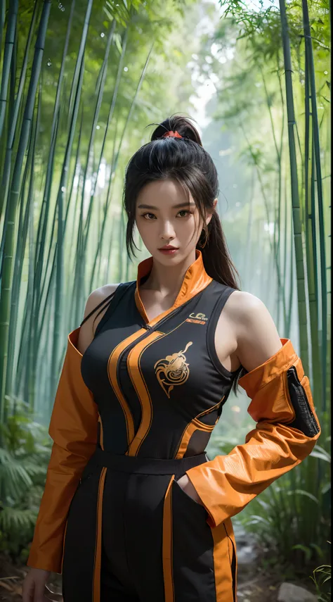 Close-up of bamboo forest Chinese architectural landscape photo, colorful vivid octane render, cybernetic and highly detailed, loba andrade from apex legends, created in unreal engine 5, made in unreal engine 5, trending on unreal engine 5, anfas portrait ...