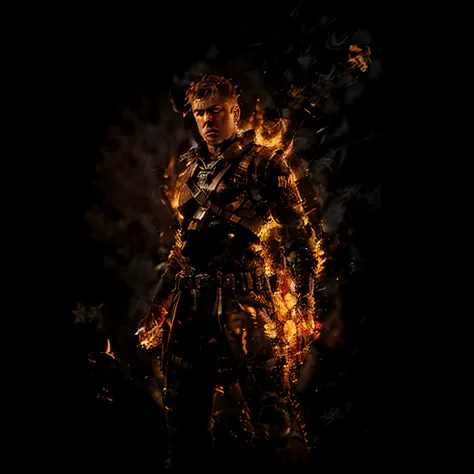 Wolfenstein soldier on fire, high resolution, detailed