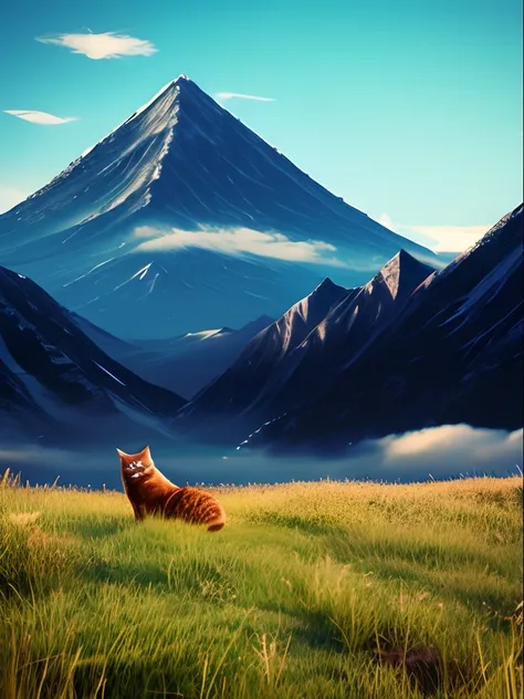 Cat bigger than a mountain　kawaii　Kaiju　Buildings　Huge creatures　immensity