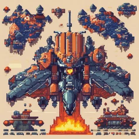 The last boss of vertical scrolling shooter、retro gaming、Symmetrical shape、spaceships