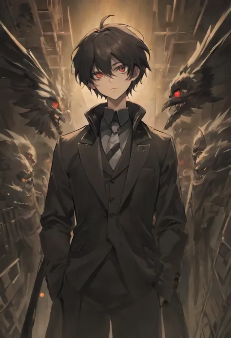 "(creepy far away portrait), 2d, masterpiece, best quality, anime, highly detailed face, highly detailed eyes, highly detailed background, Dark horror, gothic style, male vampire, dark, short hair, far away stalking, with a bloodthirsty smile and blood on ...