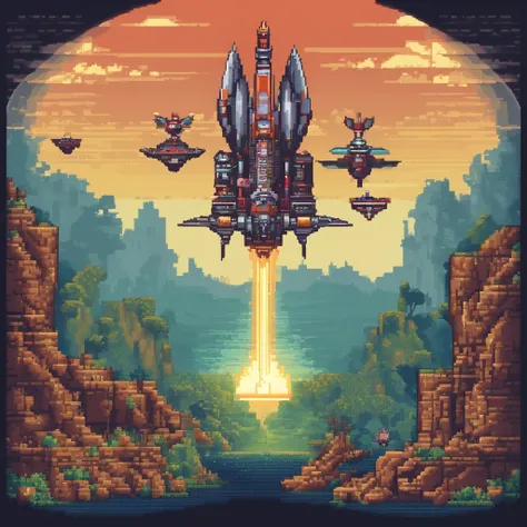 The last boss of vertical scrolling shooter、retro gaming、Symmetrical shape、spaceships、Floating in the air、Flat circle