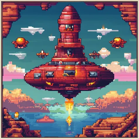 The last boss of vertical scrolling shooter、retro gaming、Symmetrical shape、spaceships、Floating in the air、Flat circle、Donut-shaped