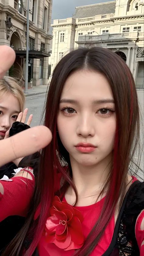 There are two girls who are taking a selfie together, jisoo do rosa preto, Jisoo do Blackpink, jossi do rosa preto, Parque Roseanne do Blackpink, Retrato Jisoo Blackpink, rosa preto, Retrato de Jossi de Blackpink, jennie rosa preto, tzuyu de duas vezes, E ...