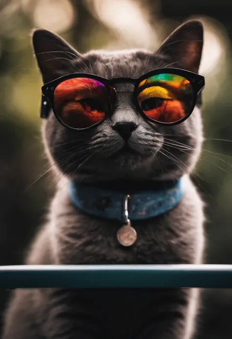 Perfect centering arrangement, Cute little cat, Wear a jacket., Wear sunglasses, Wearing headphones, cheerfulness, Standing position, abstract beauty, centered, looking at the camera, facing camera, Approaching perfection, dynamic, high-detail, smooth, cri...