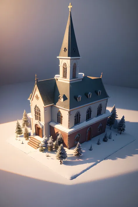 (isometcric 3D), (masterpiece) 3d modelling, 3d miniature, church, christmas theme, a lot gift arounded, (best shadow), (extremely detailed CG unity 8k wallpaper), a cute, (best quality), (best illustration), octane rander, ray tracing, ultra detailed