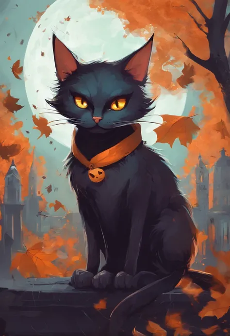 Halloween cat and bat