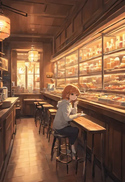 Inside a quaint small café, Medium: ultra hi definition photo, Style: Similar to a scene from a Hayao Miyazaki movie. In the heart of the shop, A cat is poised at the counter, Oversee the days operations. Lighting: Ambient, The suns rays coming through the...