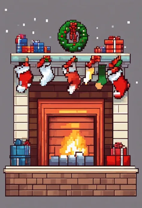 a brick fireplace with four christmas stockings with white fur at the top of the stockings