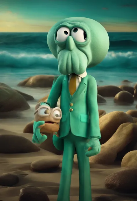 movie Squidward from spongebob, style movies Pixar, with name "Squidward", poster, with credits