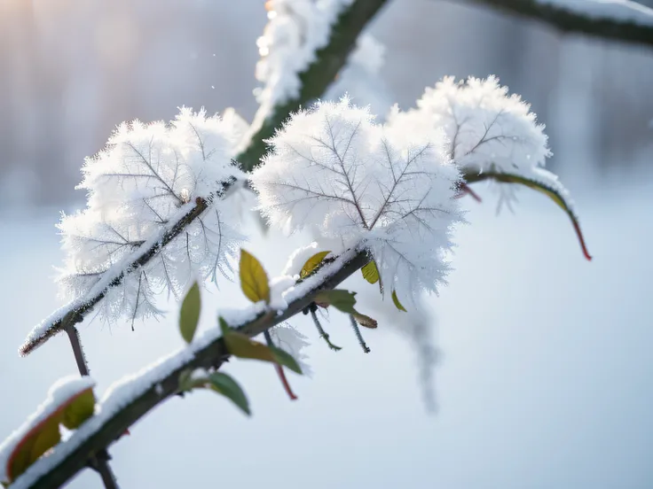 China has 24 solar terms,Frost, autumn
There is white frost on the leaves， Frost clings to autumn
leaf,Temperature drop,Snow,cool colours,
Warm light, 8k —aspect 8:16 —v5.2