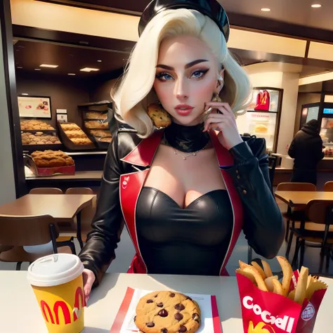 Lady Gaga holding chocolate chip cookie and McDonald’s bag