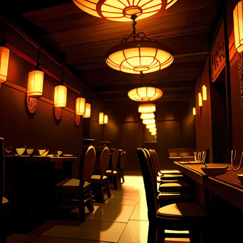 "dimly lit korean restaurant hall